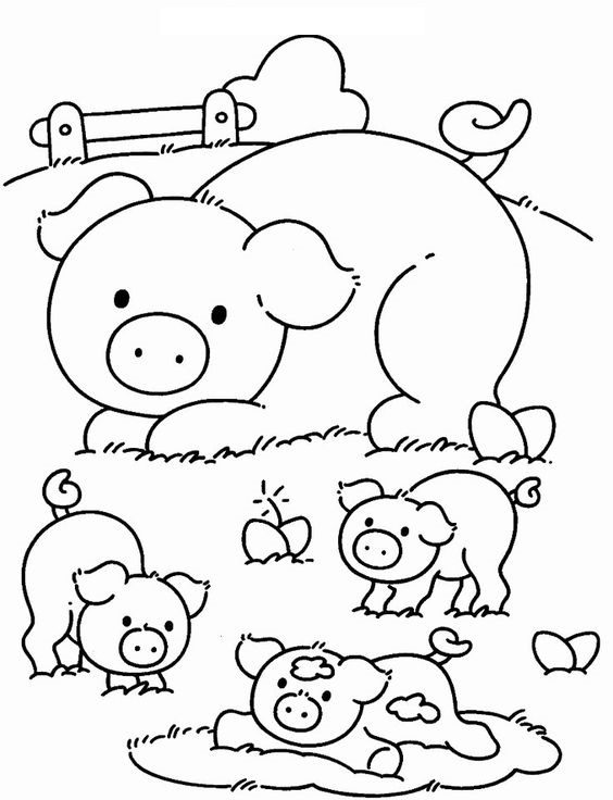 tranh tô màu con lợn mẹ và đàn con
