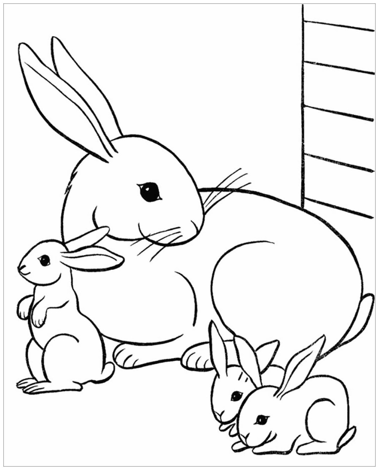 tranh tô màu con thỏ mẹ và 2 thỏ con
