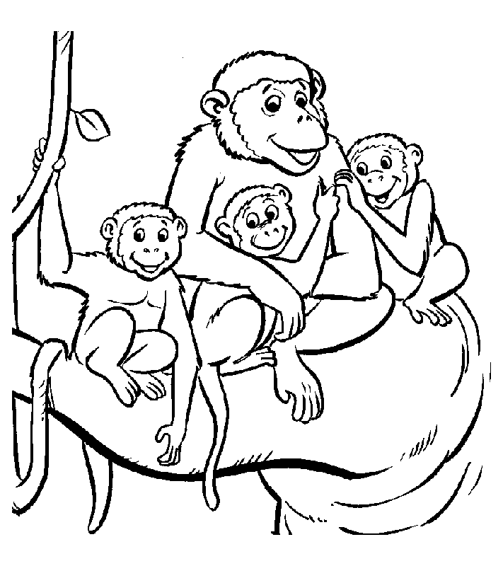 tranh tô màu gia đình chú khỉ